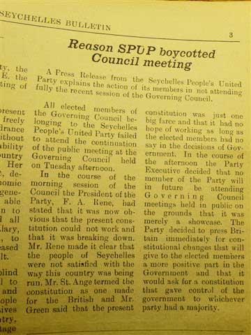 A 1968 Press Release by the SPUP expalin theri decision to boycott the Legislative Council.