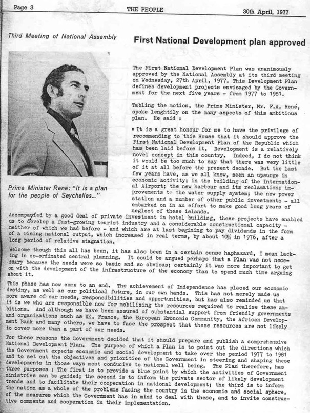 Article from The People of April 30, 1977, exposing the lies perpetrated by Rene and the SPPF as to the reason for their Coup d'Etat on June 5, 1977.