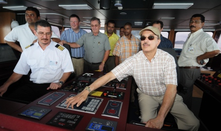 Mr Michel pushes forward the controls of the Seychelles Paradise, sending it on its last leg to Port Victoria