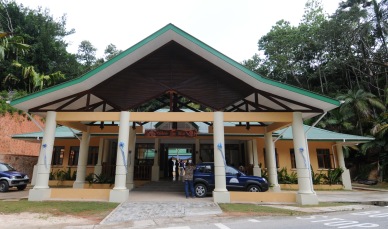 The façade of the new visitor centre at Vallee de Mai