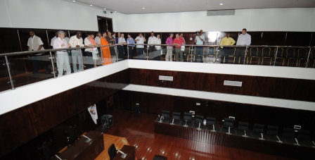 Speaker Herminie invites guests on a tour of the facilities inside the building 