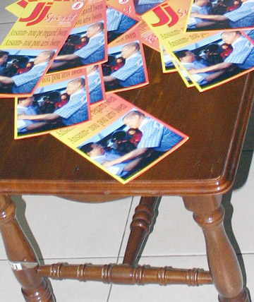 Close-up of SPPF pamphlets on table at Independence House.