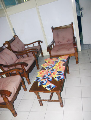 Waiting room with SPPF pamphlets on table.