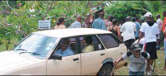 Voters lining up to cast their ballots.