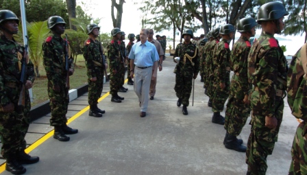 President Michel inspects a group of soldiers at yesterday’s ceremony