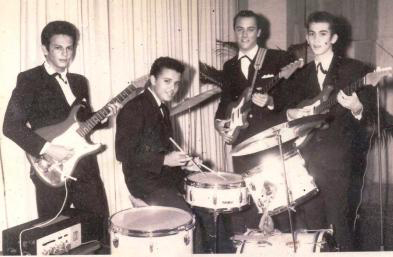 Description: The band ‘Cliff & The Night Shades’ which Kiarin (drummer) formed part. The other members were (from left) Regis Hoareau (lead), Clifford Adam (bass and main singer) and France Hoareau (rhythm)