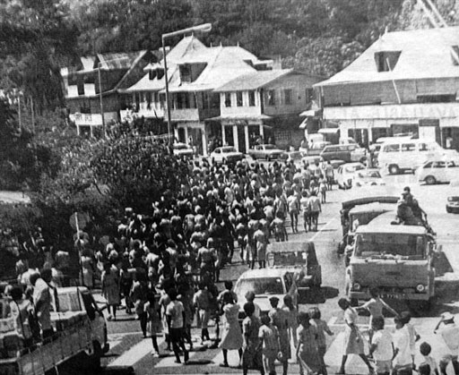 Student protesters marching in the center of VIctoria.