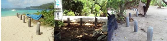 Photos showing the bollards installed in certain areas at Anse Royale. The un-vegetated areas will soon be covered with coastal plants. The activity will include Anse Royale school wildlife club taking part