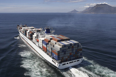 A container-laden ship similar to the one Jerry Lablache skippers.