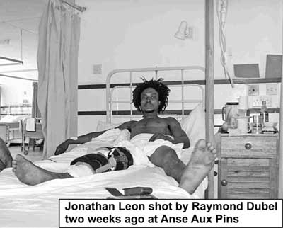 Jonathan Leon in hospital , after being shot by Raymond Dubel