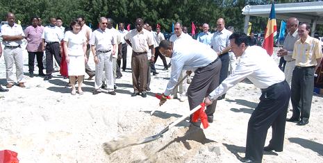 Chinese ambassador laying foundation stone of the National Assembly.