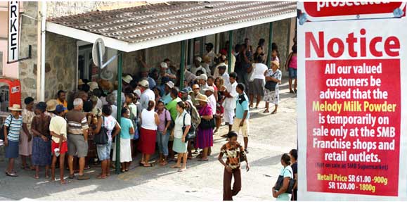 Shoppers lined up outside SMB store to buy powdered milk before the stock ran out.