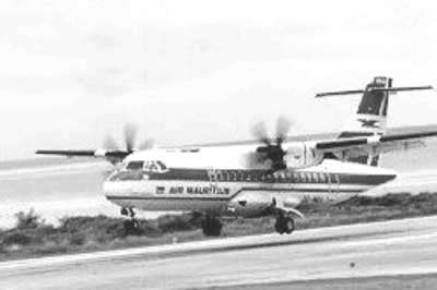 Air Mauritius landing at Rodrigues airport.