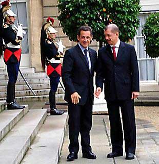 James Michel and President Nicholas Sarkozy of France in Paris.